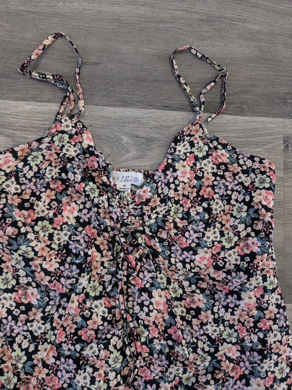 Black Floral Tie-Front Spaghetti Strap Dress
